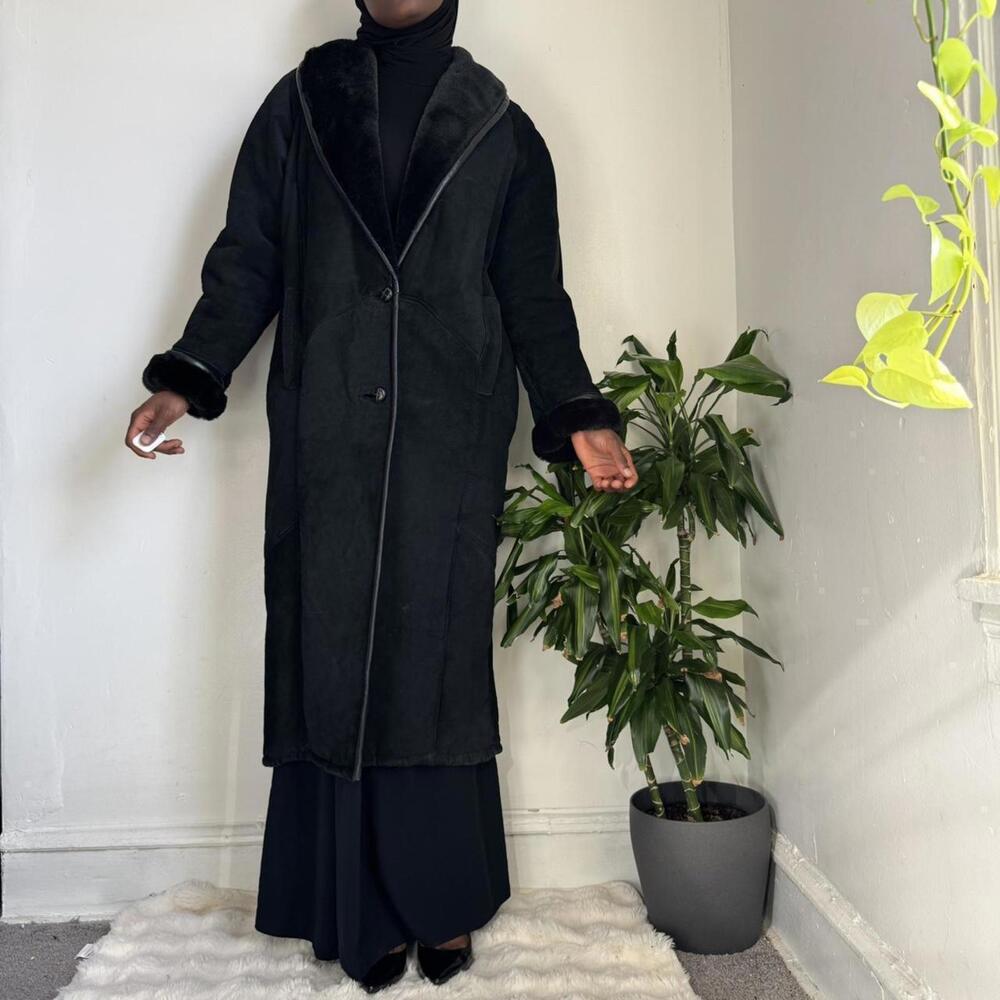 Vintage Synergy buttery soft genuine leather faux-fur Penny Lane maxi coat - M - Picture 5 of 8